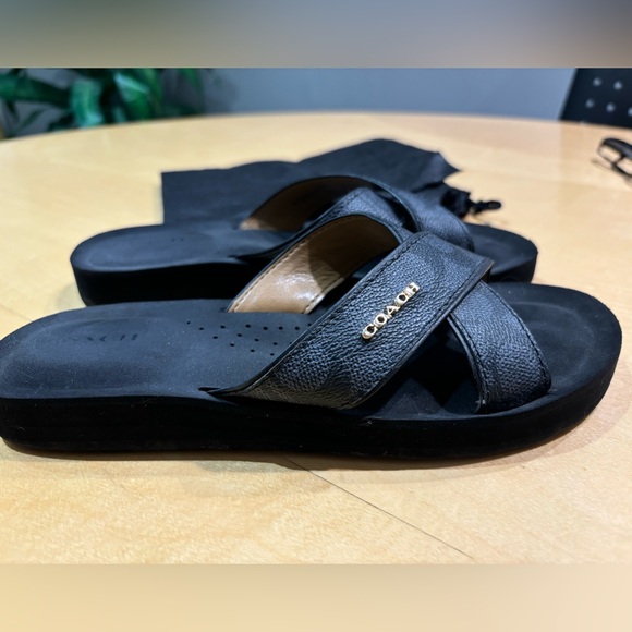 AUTHENTIC COACH Janine Leather Upper, Foam Logo Monogrammed Slides Sandals - Picture 7 of 11